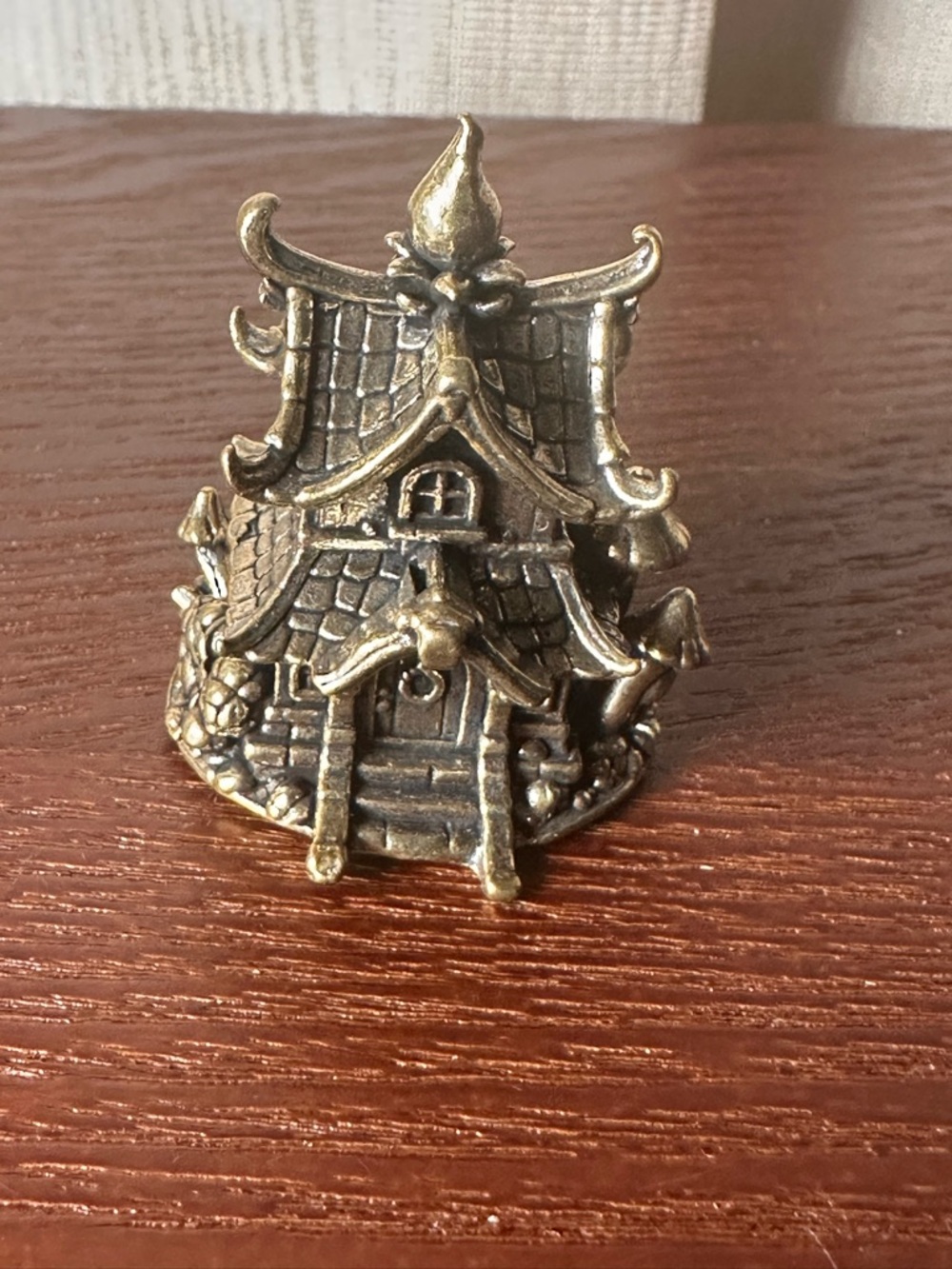 Ornate Pagoda Decorative Brass Miniature Figurine - Antique Brass Finish